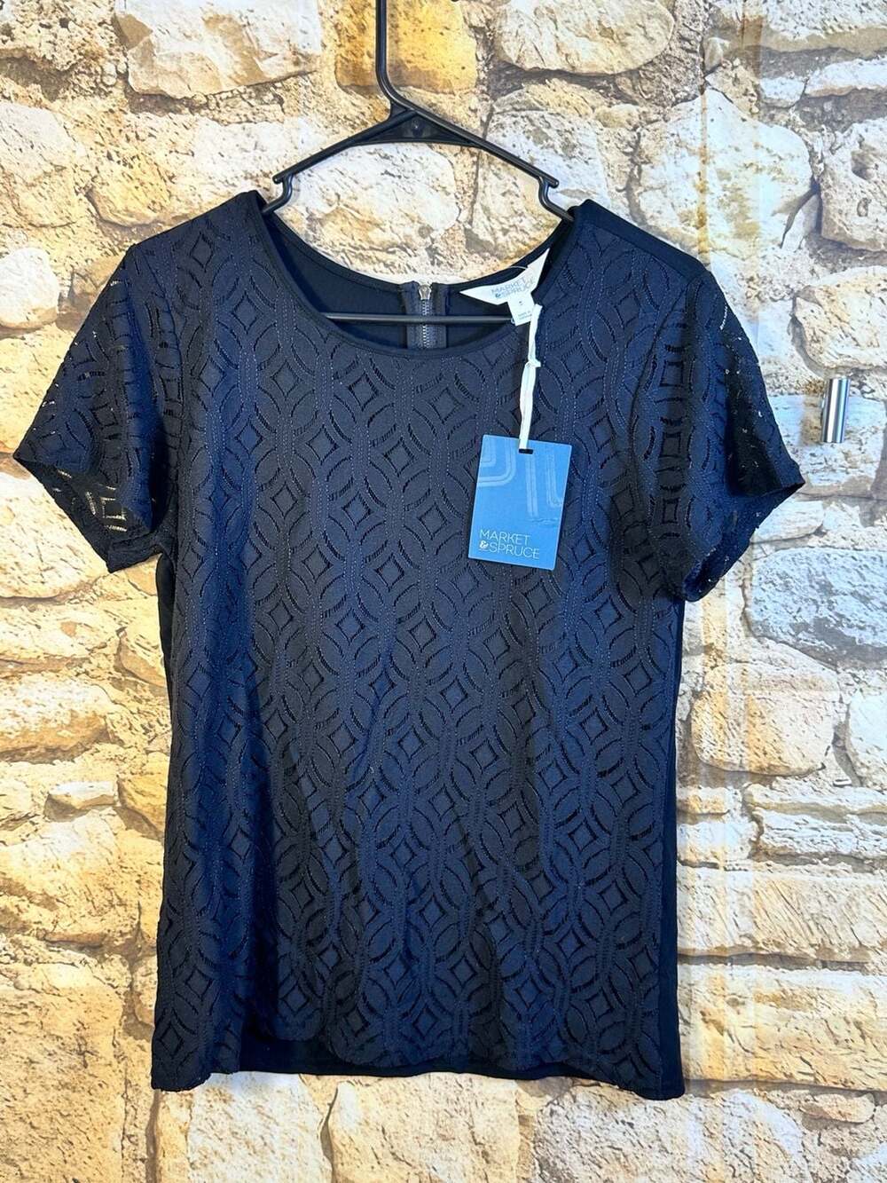 Market & Spruce Hans Crochet Front Top Size M Black
